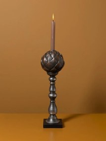 Sfeșnic din rășină cu glob decorativ în formă de anghinare sculptată, auriu-argintiu, finisaj patinat negru, 42,5×13 cm, „Artichoke"