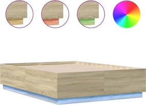 vidaXL Cadru de pat cu LED stejar sonoma 140x190 cm lemn prelucrat