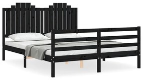 3194195 vidaXL Cadru de pat cu tăblie, negru, 160x200 cm, lemn masiv