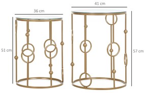 HOMCOM Set 2 Mese de Cafea, Design Modern, Metal și Sticlă, Auriu | Aosom Romania