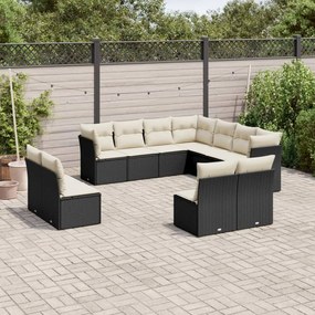 3217816 vidaXL Set canapele de grădină cu perne, 11 piese, negru, poliratan
