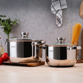 Set oale si tigaie Rosberg R51210L12BM, 12 piese, Fund multistrat, Otel inoxidabil, Argintiu