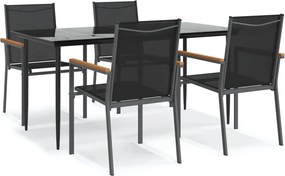 vidaXL Set mobilier de grădină, 5 piese, negru, textilenă și oțel