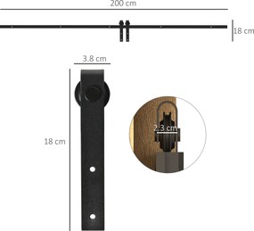 HOMCOM Set complet pentru ușă glisantă de 183 cm cu sistem de ghidaj pentru podea, șină de alunecare pentru ușă, role de alergare pentru sistem de ușă culisantă din lemn unic | Aosom Romania
