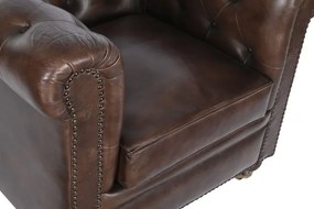 Fotoliu vintage din piele naturală maro închis, „Chesterfield"