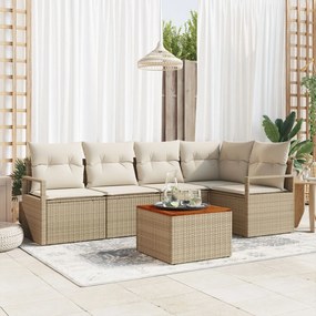 vidaXL Set de canapele de grădină din 6 piese, cu perne bej, din rattan poli și acacia.