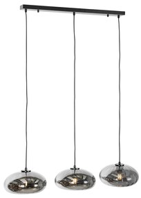 Lampă suspendată neagră cu sticlă fumurie ovală cu 3 lumini - Ayesha