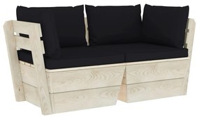 3063391 vidaXL Canapea grădină din paleți, 2 locuri, cu perne, lemn de molid