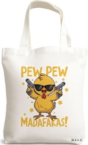 Sacosa de Panza pentru Cumparaturi, Geanta Tote, model Pew pew madafakas 38 x 34.5 cm, Alba, BEKZ®
