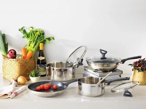 Tigaie tip wok cu capac/cu suprafață antiaderentă din oțel inoxidabil ø 28 cm Daily Cook G7309955 – Tefal