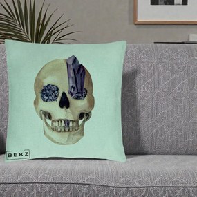 Perna Decorativa Craniu cu Cristale de Ametist, 40x40 cm, Verde Menta, Husa Detasabila, Perna Inclusa, BEKZ®