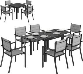 Outsunny Set de masă exterior 7 piese, Masă și scaune pentru terasă din aluminiu pentru 6 persoane cu masă extensibilă | Aosom Romania
