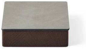 Cutie de depozitare gri deschis-maro din lemn și din piele ecologică cu capac, decorativă 11x11x3,5 cm Square Nupo – LIND DNA