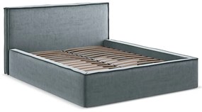 Pat matrimonial albastru deschis tapițat cu spațiu de depozitare cu somieră 140x200 cm Anani – Makamii