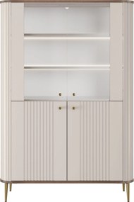 Vitrină Vesper 103 cm cu 4 uși - cașmir / nuc / picioare aurii