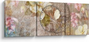 Tablou - Ornament de flori (cu ceas) (90x30 cm)