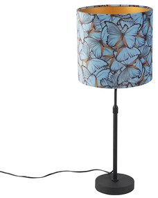 Lampă de masă neagră cu abajur din catifea cu fluturi aurii 25 cm - Parte