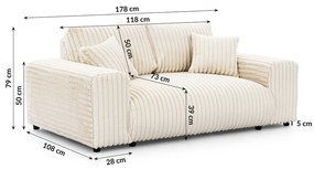 Canapea crem cu tapițerie din catifea reiată 178 cm Justin – Ropez