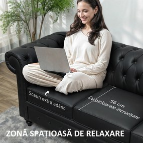 HOMCOM Canapea cu 3 Locuri, Brațe și Tapițerie Groasă, 213x86x79 cm, Negru | Aosom Romania