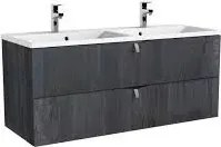 Set dulap baza suspendat negru Oristo Siena cu 2 sertare si lavoar din compozit Amelia 2 cuve 120 cm