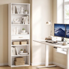 HOMCOM Bibliotecă Înaltă cu Cuburi, 7 Niveluri cu Sertar, MDF, 60x24x182 cm, Alb | Aosom Romania