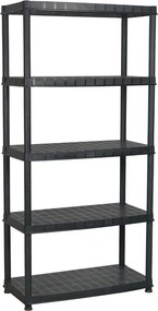 vidaXL Raft de depozitare cu 5 polițe, negru, 85x40x185 cm, plastic