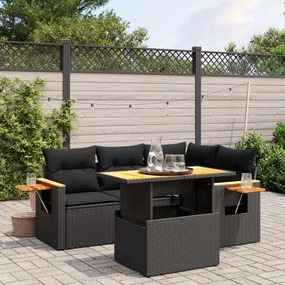 vidaXL Set mobilier de grădină cu perne, 5 piese, negru, poliratan