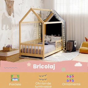HOMCOM Pat pentru Copii din Lemn de Pin, 96x195x165 cm, Culoare Lemn | Aosom Romania