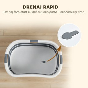 PawHut Cadă de baie pentru câini, cadă pliabilă portabilă cu orificiu de scurgere, pentru câini mici și pui, gri | Aosom Romania