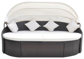 41831 vidaXL Pat șezlong de exterior cu baldachin, maro, poliratan
