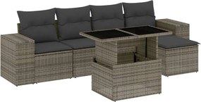 vidaXL Set mobilier grădină cu perne, 6 piese, gri, poliratan