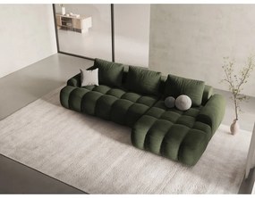 Colțar verde extensibil/cu spațiu de depozitare cu tapițerie din catifea (cu colț pe partea dreaptă/cu șezlong) Linz – Cosmopolitan Design