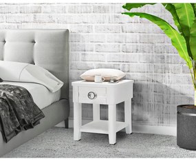 Noptieră albă din lemn masiv de brad Shine – Mauro Ferretti