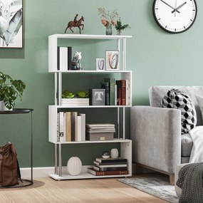 HOMCOM Bibliotecă Modernă cu 4 Rafturi, pentru Living sau Birou, 80x30x145 cm, Alb | Aosom Romania
