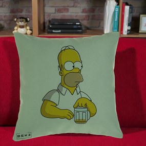 Perna Personalizata Homer Simpson cu Bere, 40x40 cm, Verde, Husa Detasabila, Perna Inclusa, BEKZ®