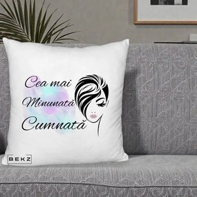Cadou pentru Cumnata - Perna Personalizata Cea mai Minunata Cumnata cu Silueta Dama si Pete Multicolor, 40x40 cm, Alb Pufos, Husa Detasabila, Perna Inclusa, BEKZ®