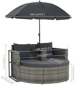 Canapea de gradina cu 2 locuri cu perne  umbrela gri poliratan Gri