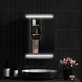 HOMCOM Dulap cu oglindă pentru baie cu lumini LED și rafturi din sticlă reglabile, montat pe perete 50x12,5x70cm, lemn natural | Aosom Romania