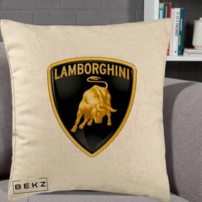 Perna Personalizata cu emblema Lamborghini, 40x40 cm, Bej, Husa Detasabila, Perna Inclusa, BEKZ®