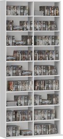 HOMCOM Raft pentru DVD-uri, Raft de depozitare CD, 14 rafturi reglabile, 18 compartimente, 175 cm, Raft Blu-ray, Placă de lemn, Alb | Aosom Romania
