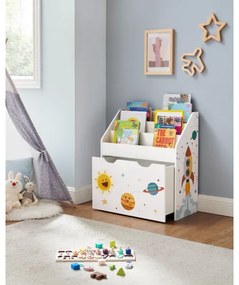 Bibliotecă pentru copii ANET albă cu sertar