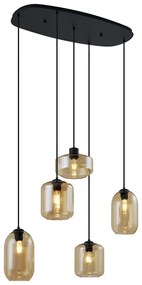 Lampă suspendată modernă neagră cu sticlă ambră cu 5 lumini - Sheena