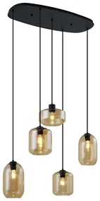 Lampă suspendată modernă neagră cu sticlă ambră cu 5 lumini - Sheena