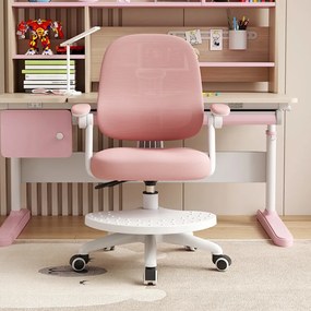 Scaun ergonomic pentru copii, spatar relgabil adancime, suport picioare reglabil, rotativ, Roz