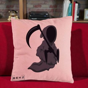 Perna Decorativa Moartea cu Coasa Grim Reaper Halloween, 40x40 cm, Roz, Husa Detasabila, Perna Inclusa, BEKZ®