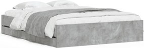 vidaXL Cadru de pat cu sertare, gri beton, 140x200 cm, lemn prelucrat