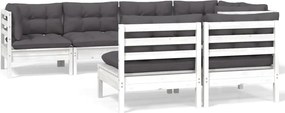 vidaXL Set mobilier grădină cu perne, 7 piese, alb, lemn masiv de pin