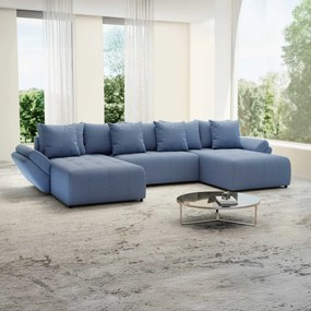 Colțar extensibil dumonde cu ladă de depozitare si sezut confortabil din spuma high-density, Berlin U Enjoy Blue 380x180 cm