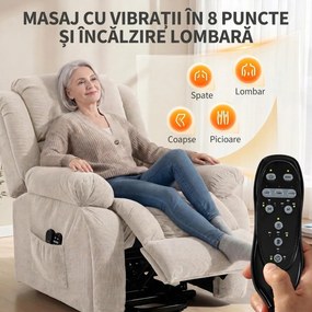 HOMCOM Fotoliu Electric de Ridicare 150°, Șezut Lat, Masaj, Încălzire, Catifea, Bej | Aosom Romania