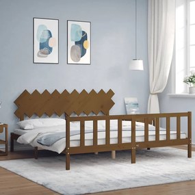 3193489 vidaXL Cadru pat cu tăblie, maro miere, 200x200 cm, lemn masiv